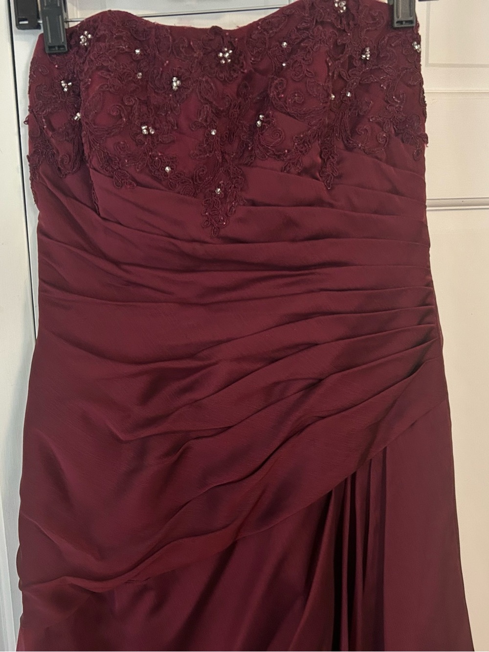 Jade Strapless Beaded Lace Burgundy Evening Dress With Matching Bolero Jacket
